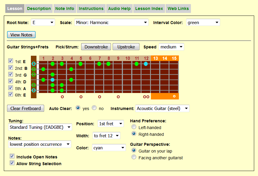 Virtual Guitar Interface for exploring scales and modes
